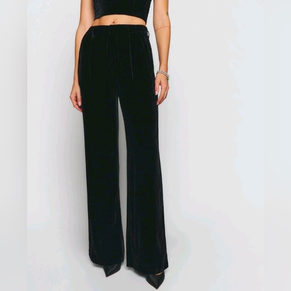 Reformation Petites Wes Black Velvet Wide-Leg Pants Trousers - Picture 2 of 12